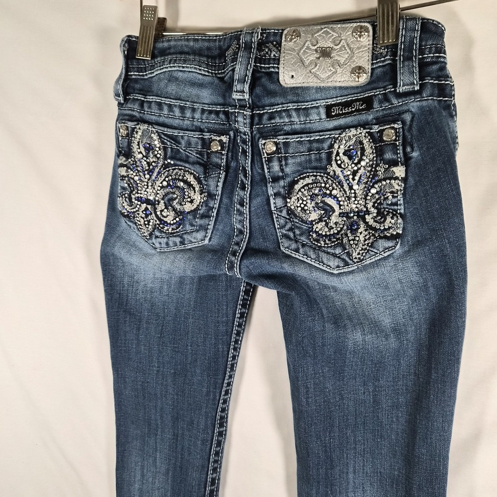 2000s Y2K Miss Me Girls Size 10 Skinny Jeans Rhinestone Fleur De Lis Bling
